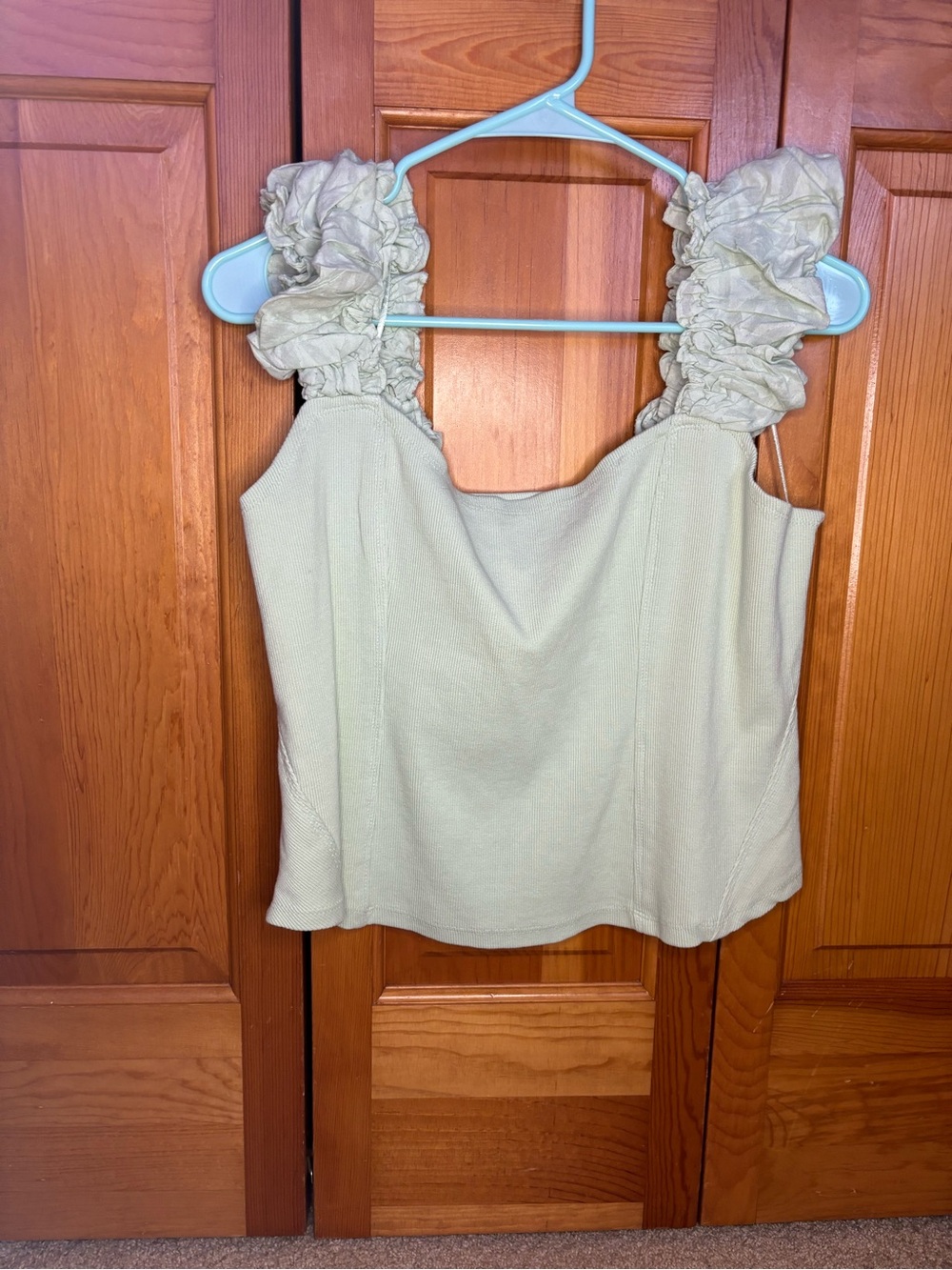 Anthropologie Ruched Strap Women's Tank Top in Light Green